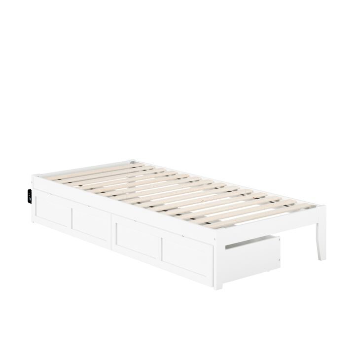 Colorado Twin Extra Long Bed with USB Turbo Charger and 2 Extra Long Drawers in White