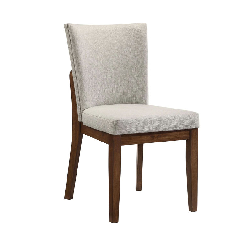 Lere Dining Chair Set of 2, Beige Fabric, Antique Style Brown Wood image number 0