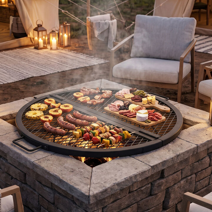 Sunnydaze Folding Black Steel Round Fire Grate - 22 in