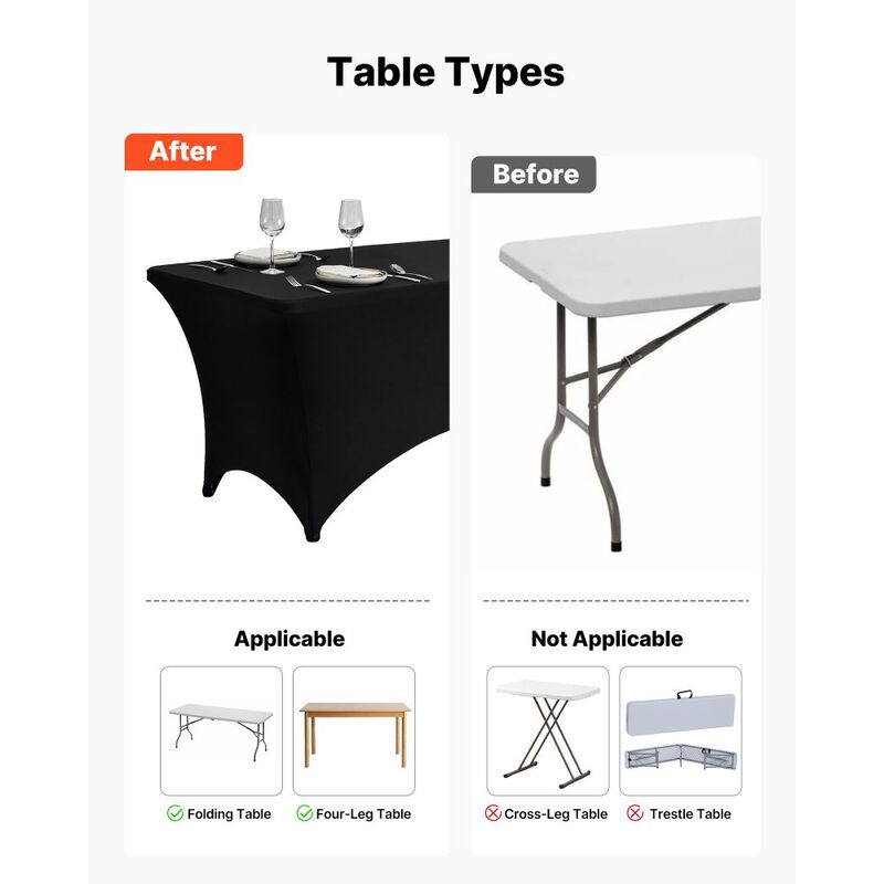 10 Pack Rectangular Spandex Table Covers, Washable Tablecloths for Weddings & Banquets-Black image number 5