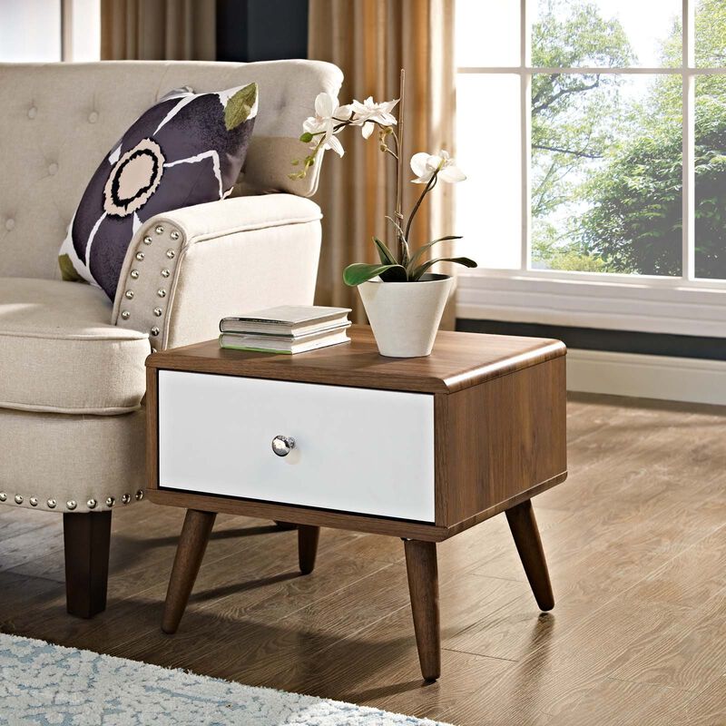 Modway Transmit Mid-Century Modern Nightstand or Side Accent Table in Walnut image number 4