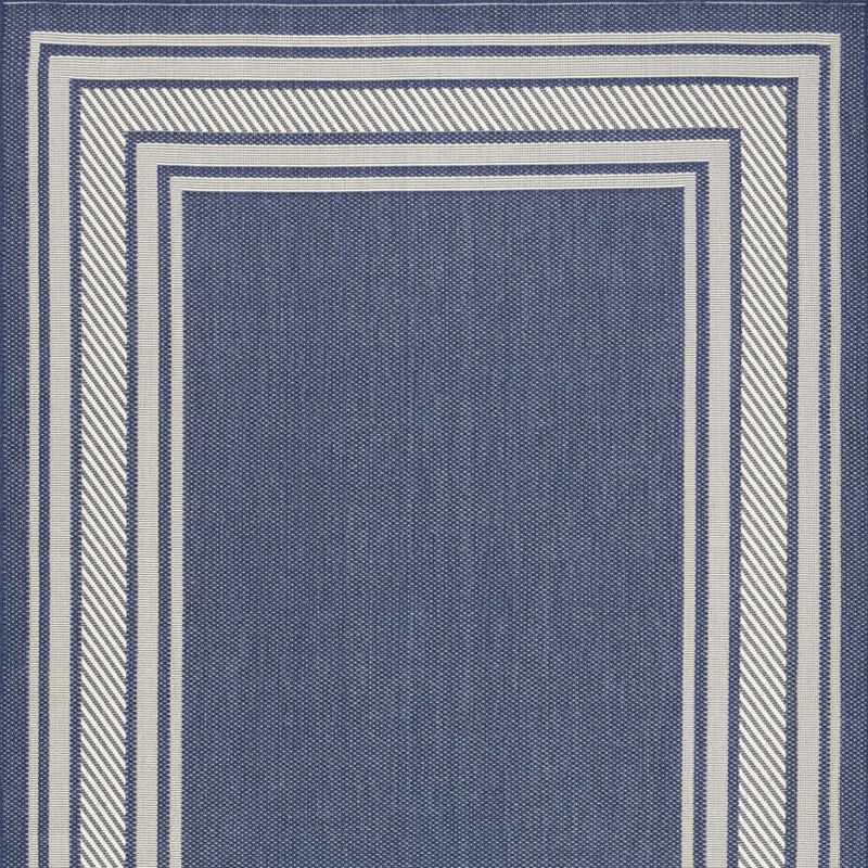 HomeRoots 6' X 9' Navy Blue And Ivory Geometric Indoor Outdoor Area Rug image number 2
