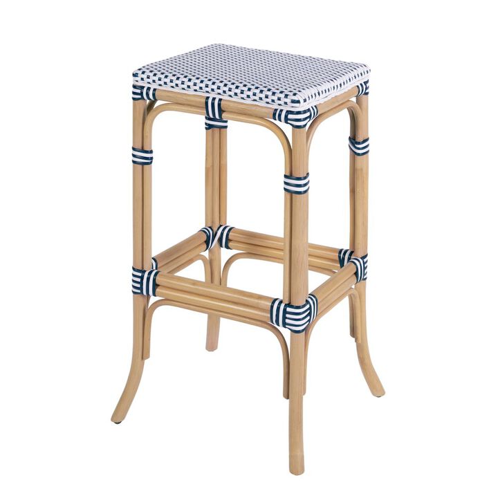 Butler Specialty Laguna 30.5 in. Seat Height Rectangular Rattan Backless Bar Stool White and Navy