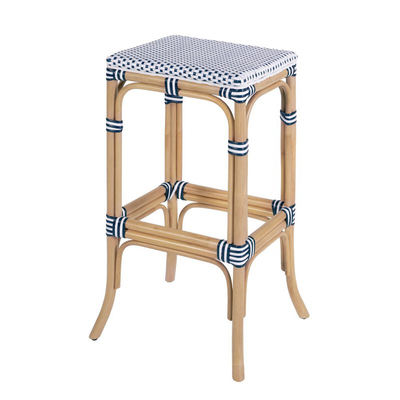 Butler Specialty Laguna 30.5 in. Seat Height Rectangular Rattan Backless Bar Stool White and Navy image number 0