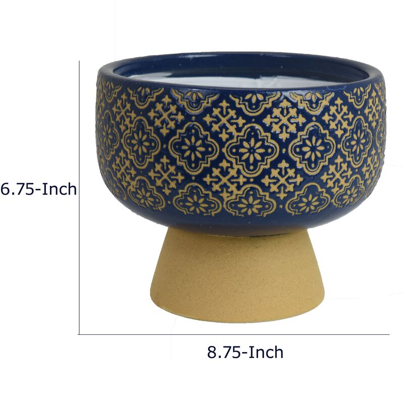 Hea Decorative Planter, Blue Gold Moroccan Pattern Footed Bowl, 9 Inch image number 7