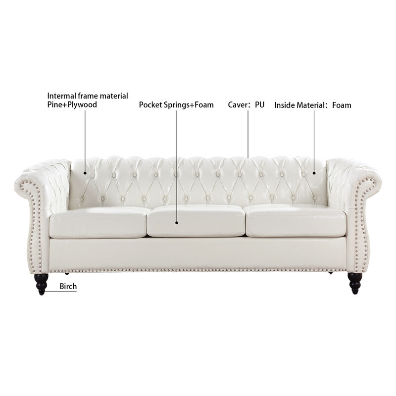 Rolled Arm Chesterfield 3 Seater Sofa image number 8