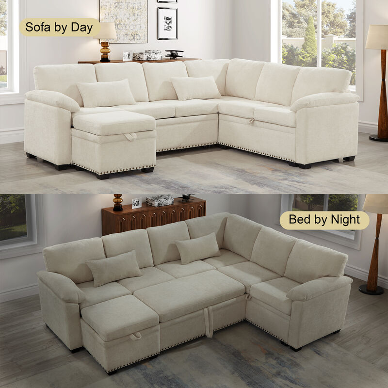 Largwo L‑Shaped Chenille Sectional Sleeper Sofa image number 3