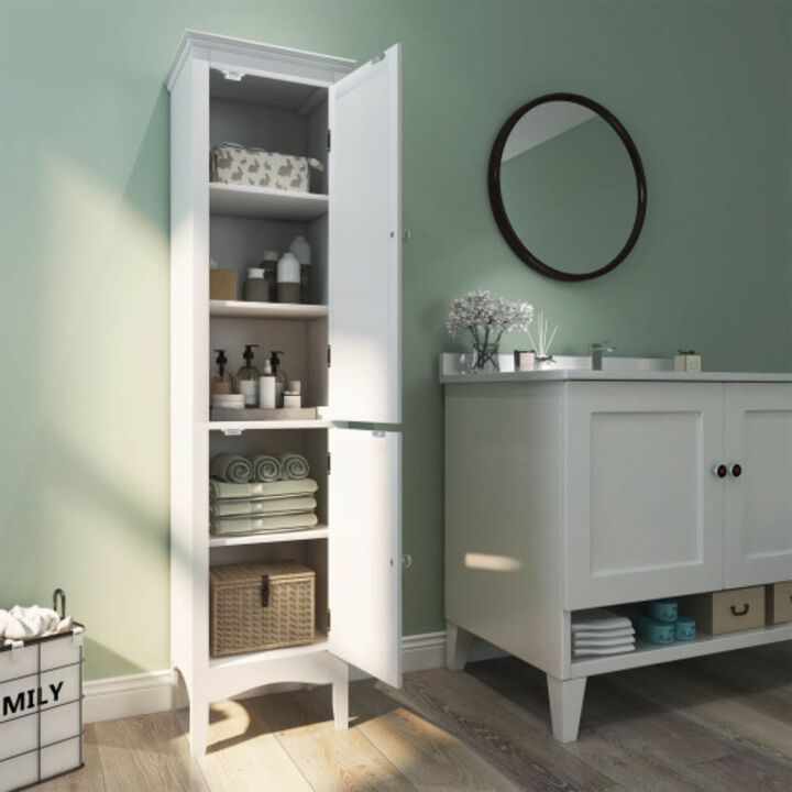 Tall Bathroom Floor Cabinet with Shutter Doors and Adjustable Shelf