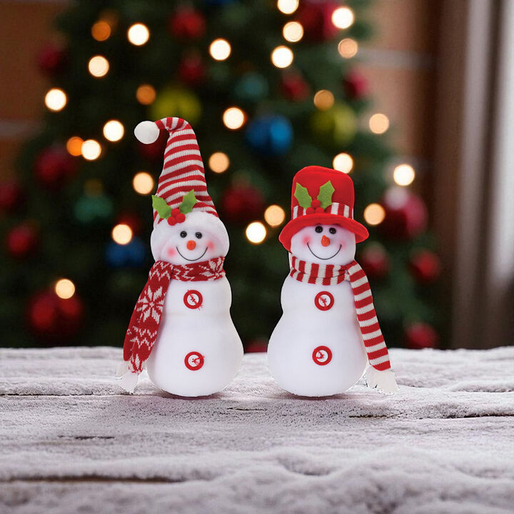 Plush Snowman Decor Set of 2 with Cozy Hat and Scarf for Winter Display