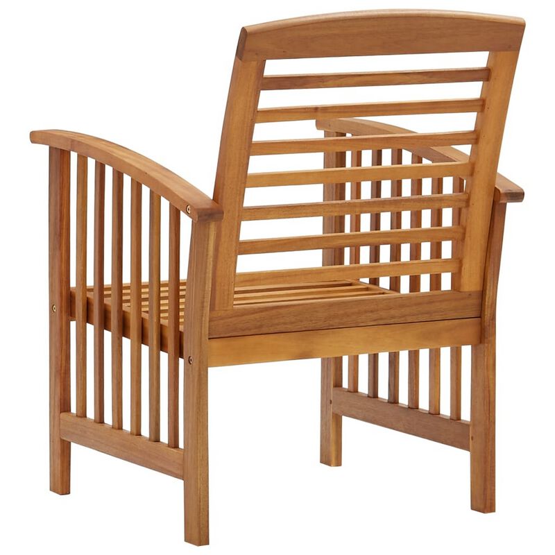 Outdoor Accent Chair Set of 2, Curved Arms, Slatted Brown Acacia Wood - Benzara