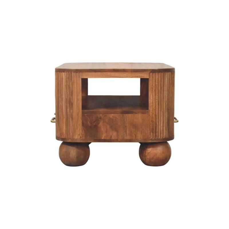 Artisan FurnitureSolid Wood Briarwood Fluted Coffee Table,Beige,1-Shelf,2-Drawers