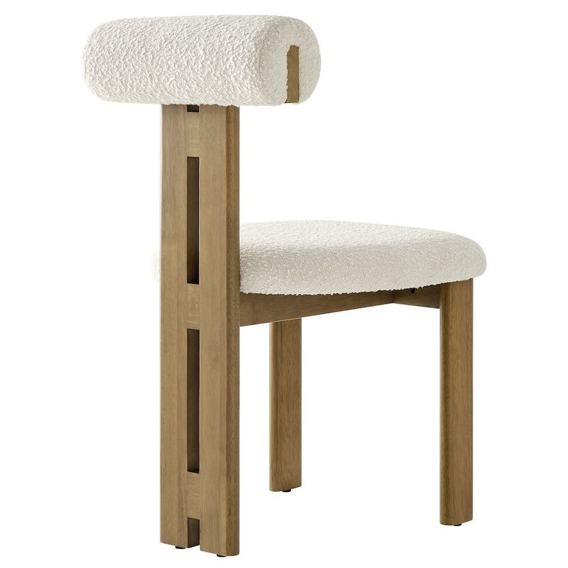 Modway Torian Upholstered Boucle Dining Chairs Set of 2 in Walnut Black - 3-Legged Farmhouse Kitchen Chairs - Mid-Century Modern Armless Accent Chairs - Comfortable Side Chairs with Wood Legs image number 5