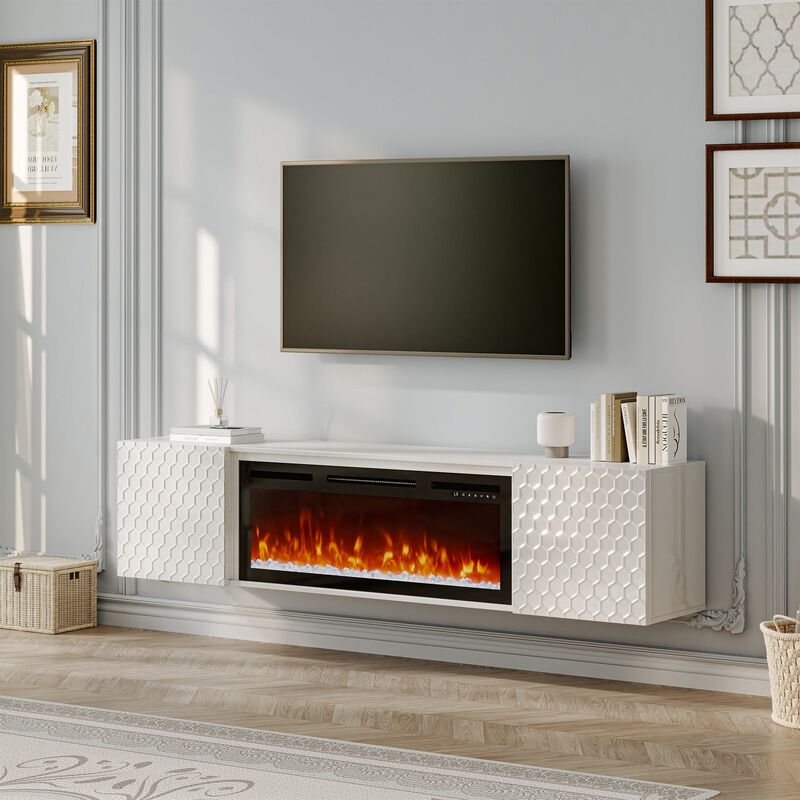 Wall Mounted TV Stand with 36" Electric Fireplace, Living Room Storage Table image number 4