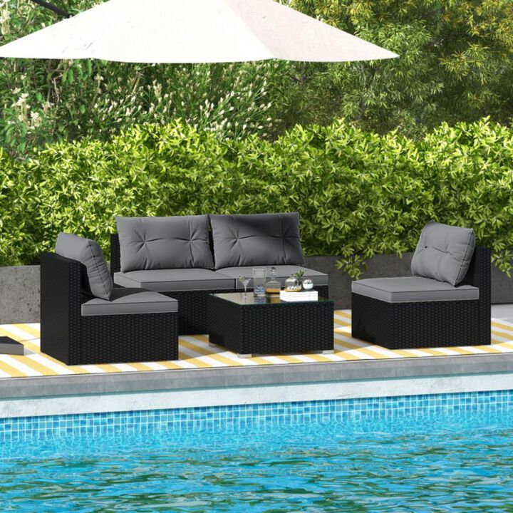 Hivvago 5-Piece Outdoor Patio Furniture Set with Cushions and Coffee Table