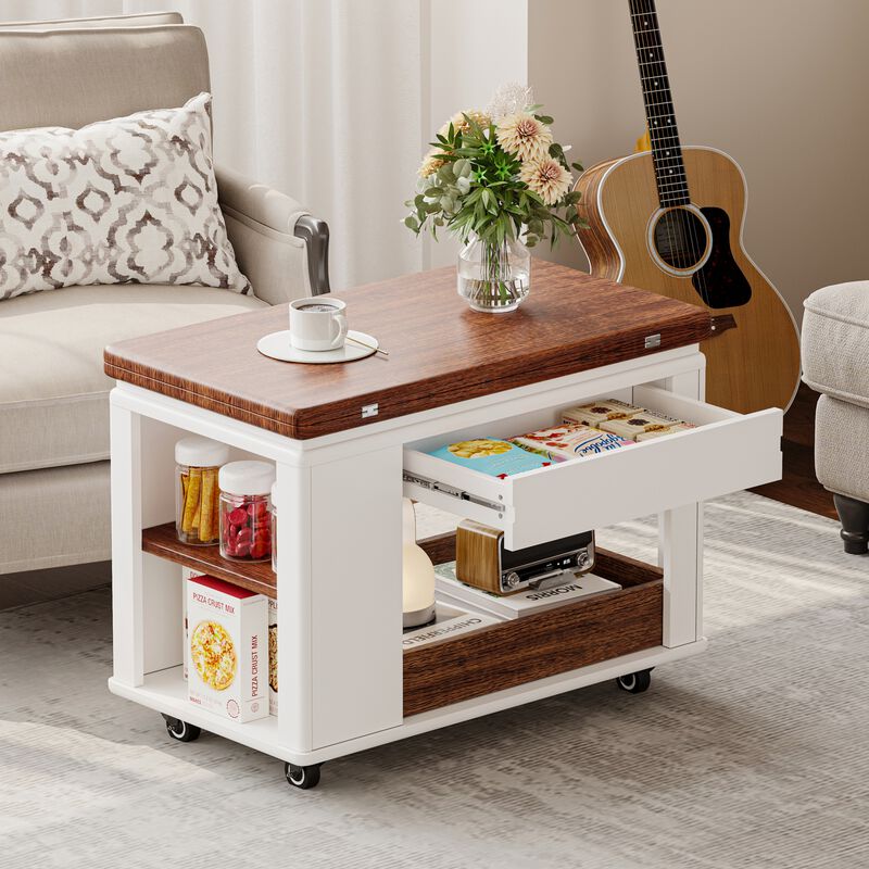 Merax Modern Multi-Function Coffee Table/Side Table with Foldable Top & Casters