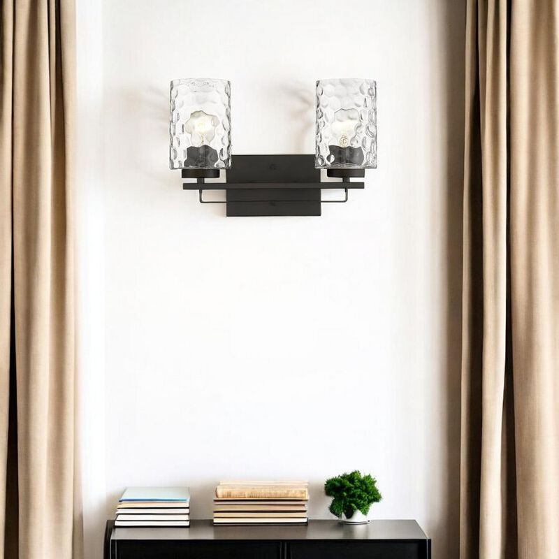 Hivvago Bronze Metal and Pebbled Glass Two Light Wall Sconce