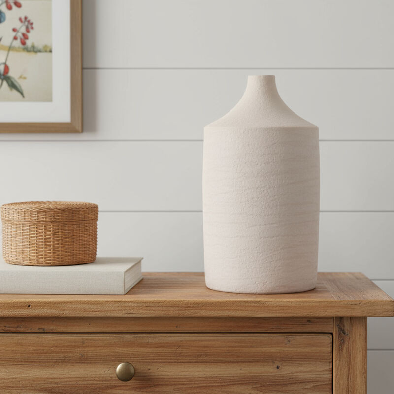 HomeRoots 18" Beige Recycled Paper Cylinder Jug Floor Vase image number 1