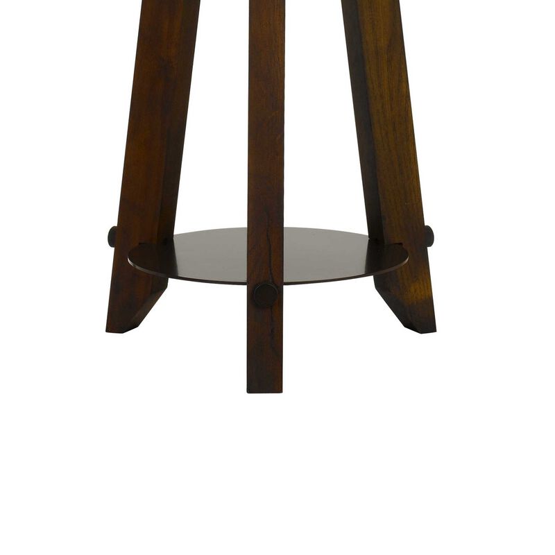 Drum Shade Table Lamp with Wooden Tripod Base, White and Brown - Benzara