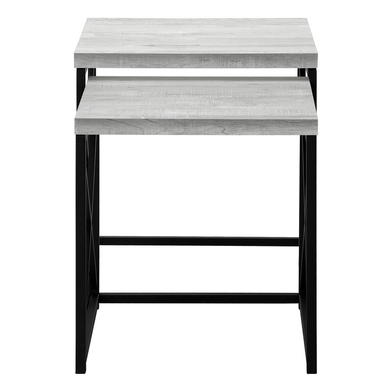 Monarch Specialties I 3414 Nesting Table, Set Of 2, Side, End, Metal, Accent, Living Room, Bedroom, Metal, Laminate, Grey, Black, Contemporary, Modern
