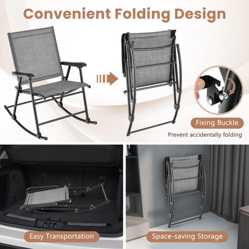 Hivvago Folding Rocking Chair with Breathable Seat Fabric Set of 2