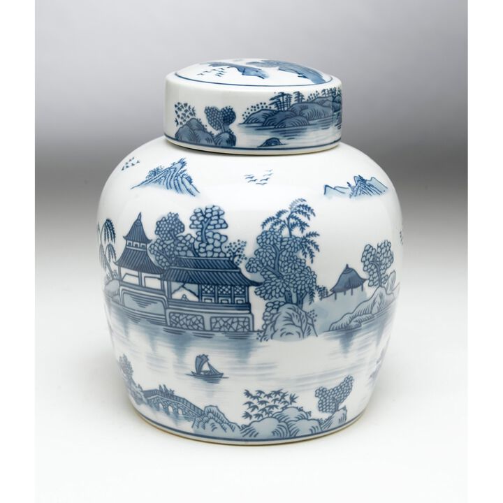 Aa Importing 59748 9 Inch Blue & White Ginger Jar