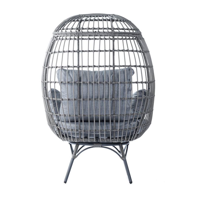 Flash Furniture Oversized Wicker Egg Swivel Lounge Chair, Gray Cushions/Gray Frame image number 2