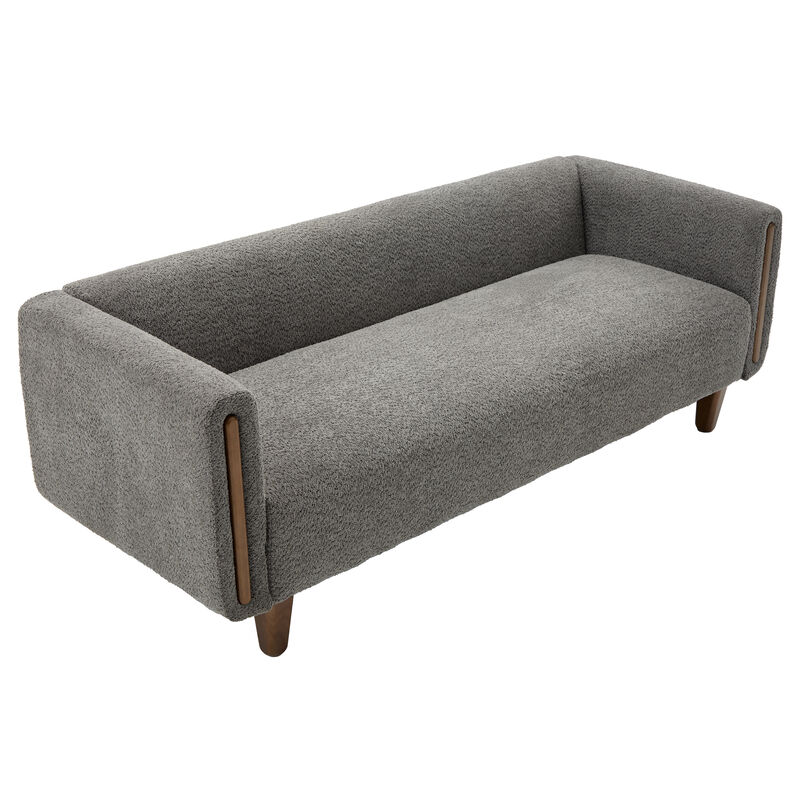 Merax Modern 3-Seater Boucle Sofa with Wood Accent Armrests & Solid Rubberwood Legs image number 0