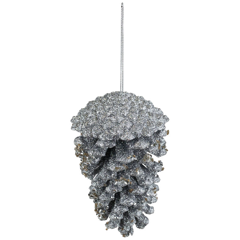 5" Silver Glitter and Sequins Pine Cone Christmas Ornament image number 3