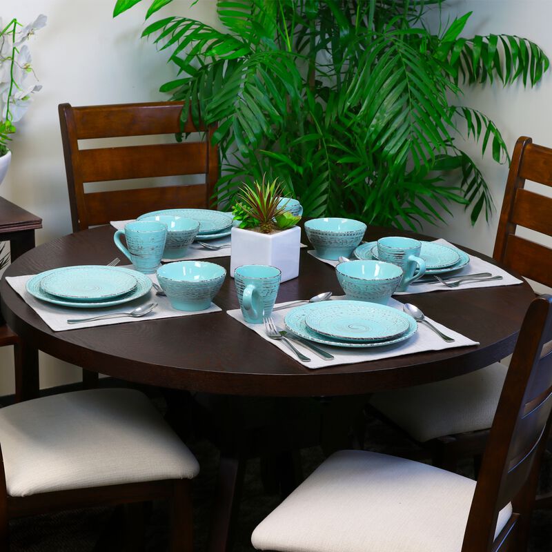 Elama Malibu Waves 16-Piece Dinnerware Set in Turquoise