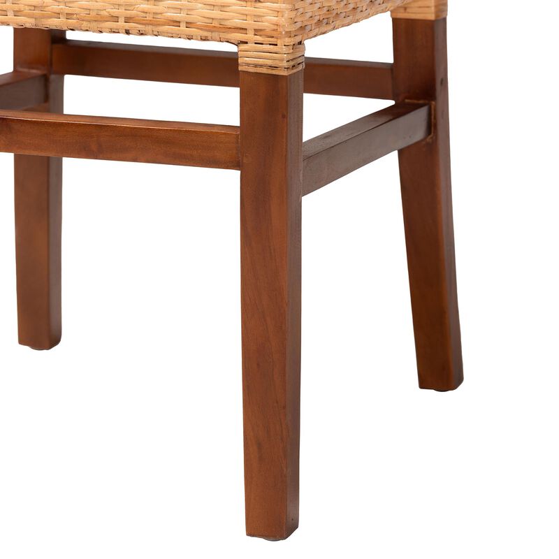Baxton Studio Caspia Mid-Century Modern Walnut Brown Mahogany Wood and Natural Rattan 2-Piece Dining Chair Set