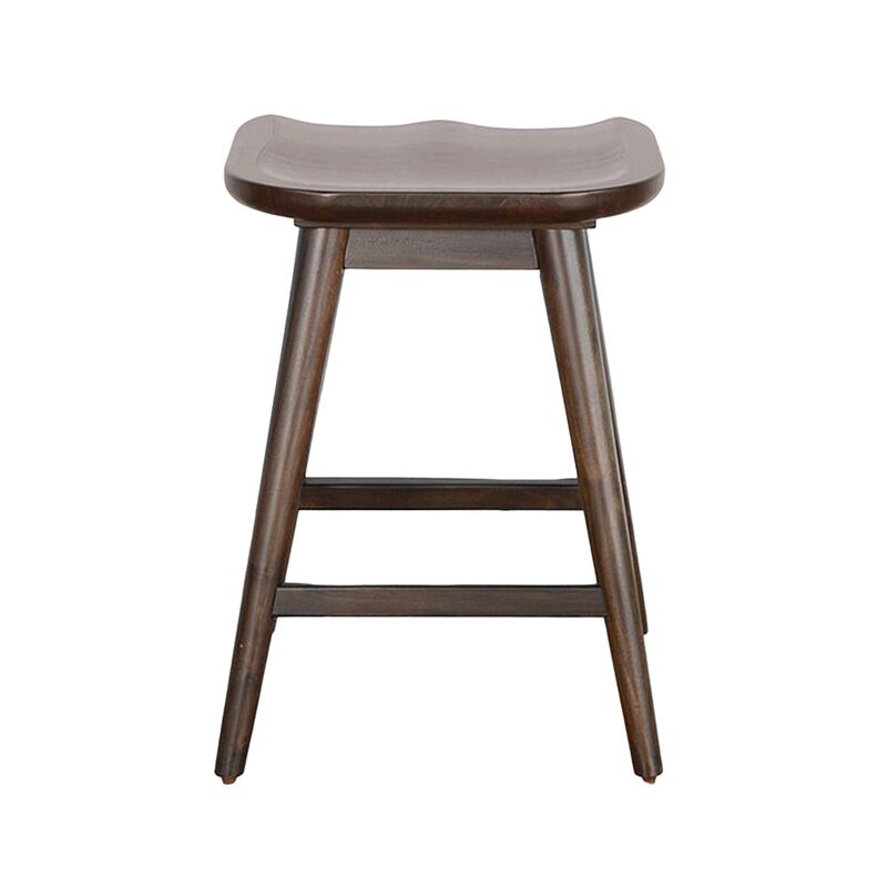 Ameri Counter Height Stool Set of 2, Saddle Seat, Dark Brown Mahogany - Benzara