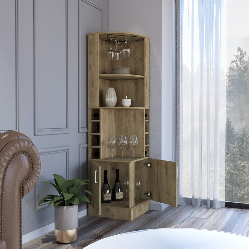 DEPOT E-SHOP Egina Bar Cabinet Two Drawers, Eight Bottle Cubbies, Two Large Open Shelves, Macadamia