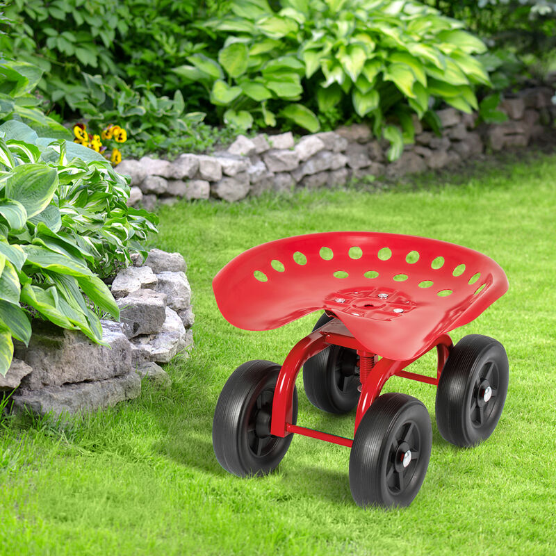 Garden Rolling Workseat with 360&deg;Swivel Seat and Adjustable Height