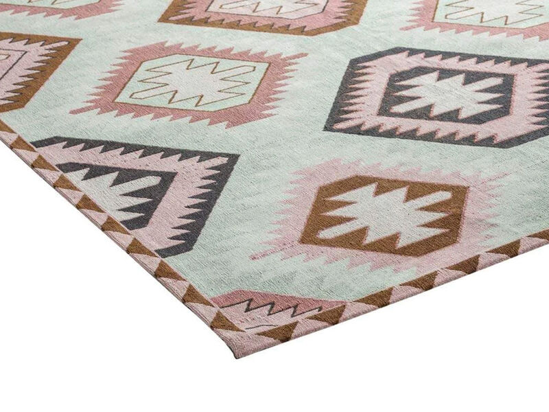 Suzie Pink and Green Pastel Tribal Print Rug