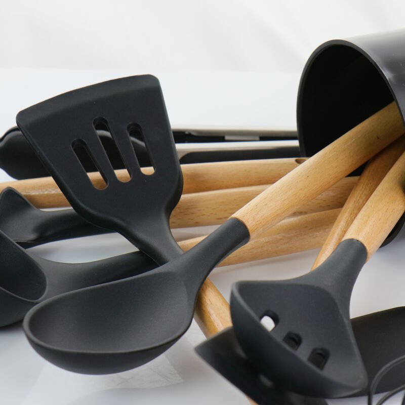 MegaChef Black Silicone and Wood Cooking Utensils, Set of 12