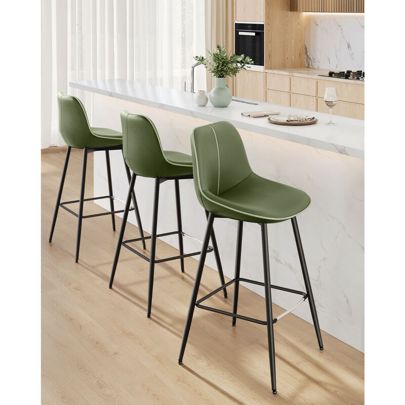 Set of 2 Bar Height Stools &ndash; Modern Tall Chairs with Back Support & Sturdy Base for Home Bar or Countertop