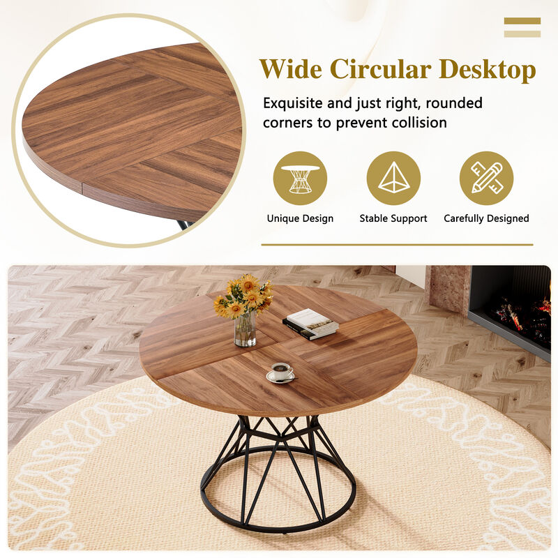 Whisen 47.3" Round Dining Table, MDF Metal for Home Kitchen Restaurant image number 4