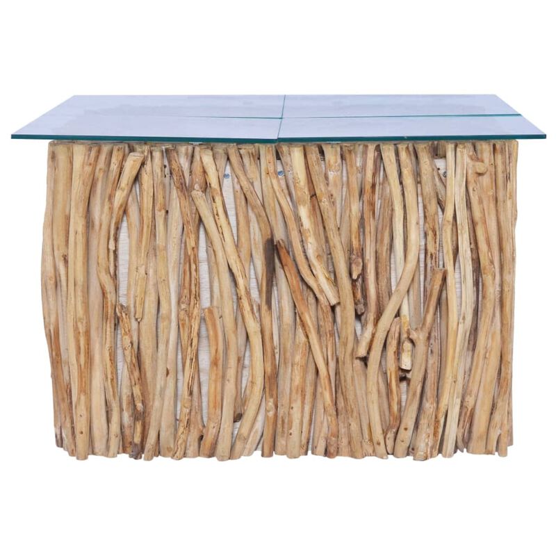 vidaXL Coffee Table with Glass Top 26"x26"x15.7" Solid Teak Wood