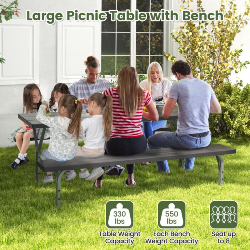 Hivvago Picnic Table Bench Set with HDPE Tabletop for 8 Person