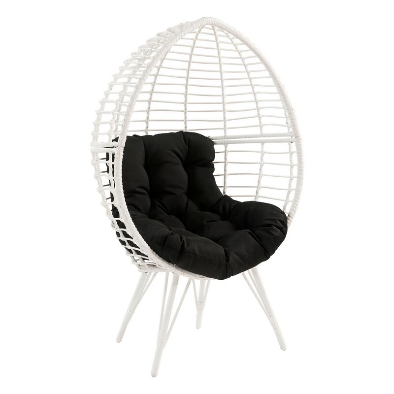 Wicker Patio Lounge Chair with Angled Metal Legs, White - Benzara