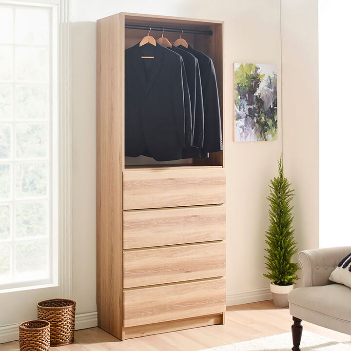 Prosper 32" Oak Wood Walk-in Closet with Four Drawers