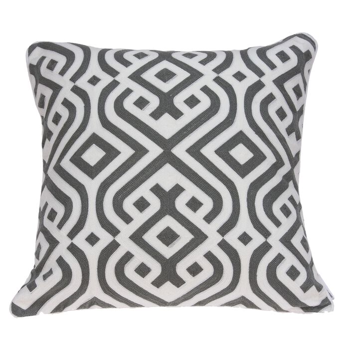 20" Gray and White Stencil Stripes Throw Pillow