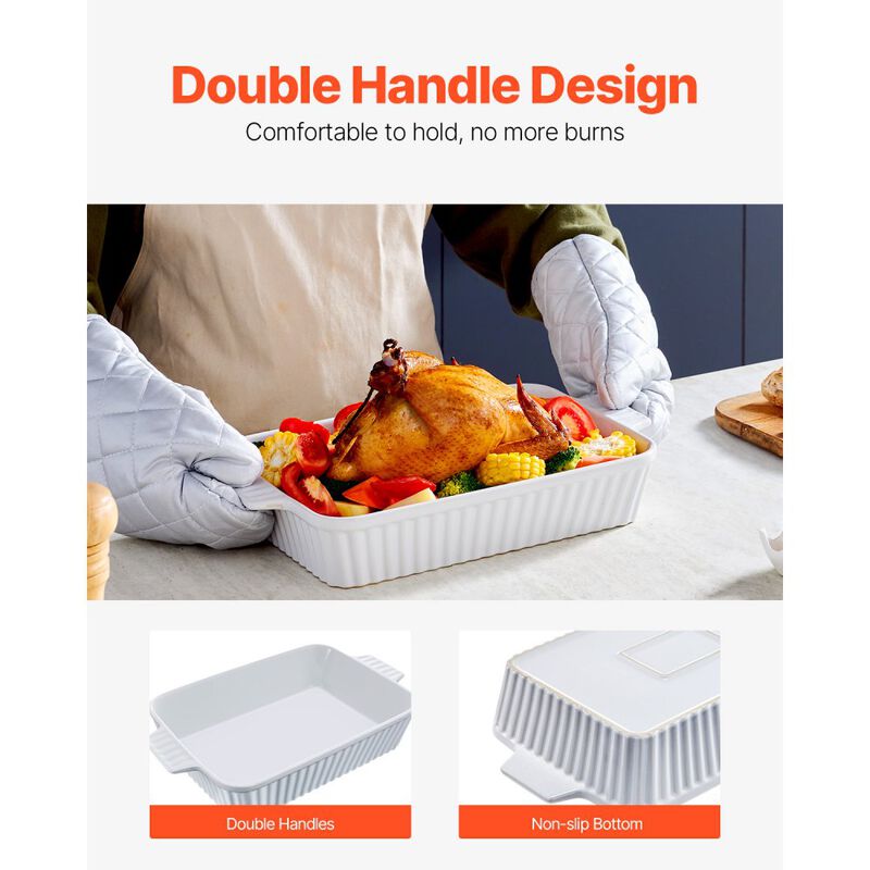 Large Ceramic Baking Dish with Double Handles, Rectangular Lasagna Pan, Deep Casserole, Oven Safe-White image number 5