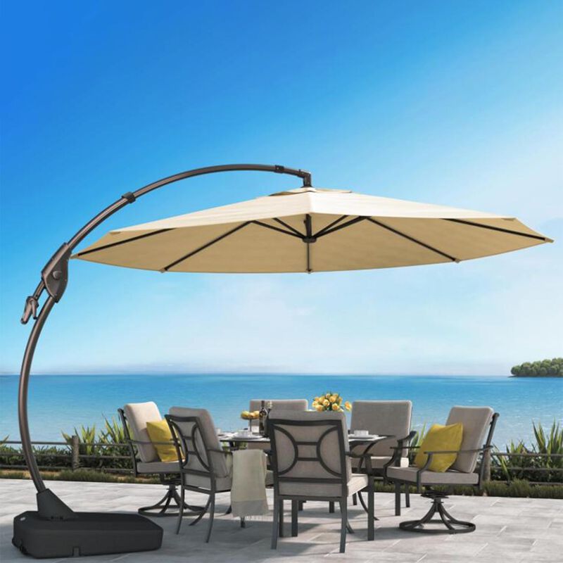 Mondawe 12ft Premium Cantilever Umbrella,With Sunbrella Fabric And Wheels 8 Steel Ribs Umbrella