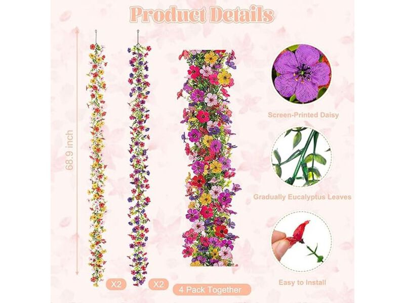 4 Pack Artificial Hanging Daisy Flowers UV Resistant Garden Porch Decor image number 2