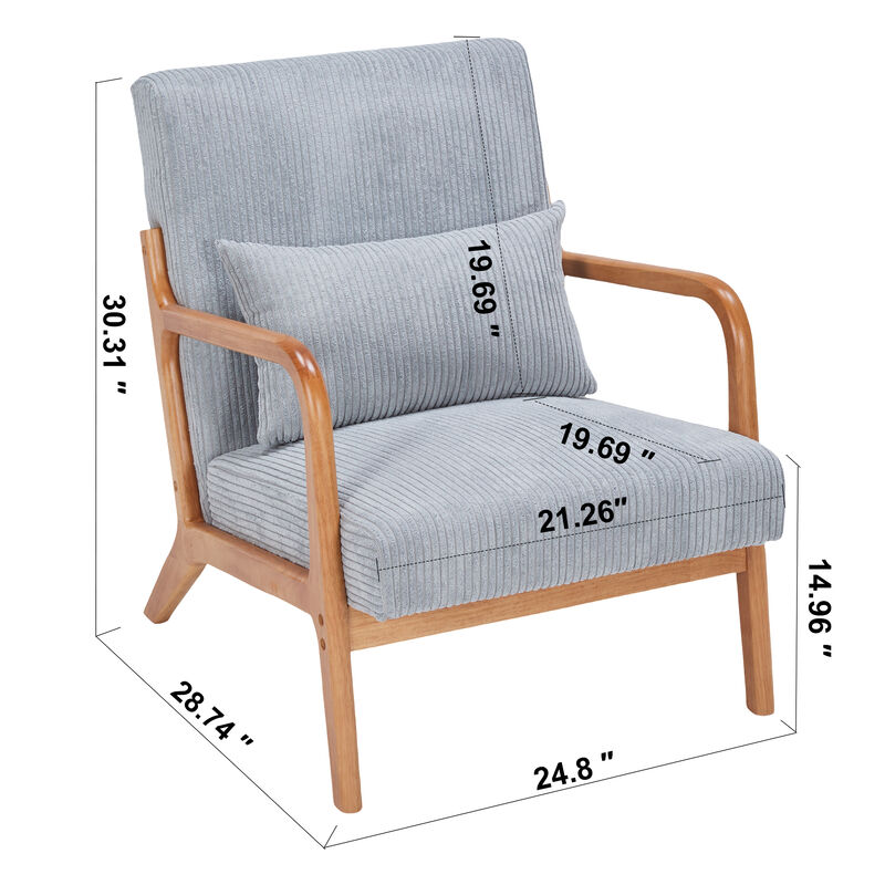 Mid-Century Modern Accent Chair with Pillow, Upholstered Lounge Chair with Solid Wood Frame and Armrests for Living Room Bedroom Reading Nook image number 7
