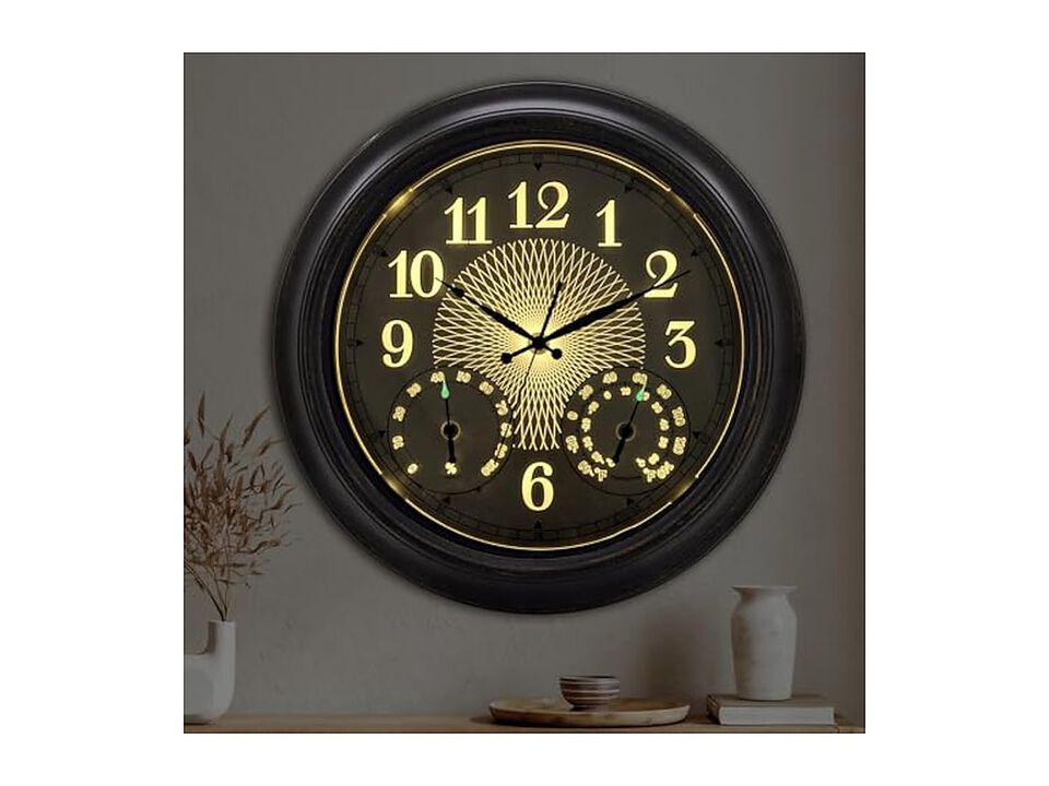 Thermometer Hygrometer Luminous Metal Pool Wall Clock 18 Inch Silent Non Ticking