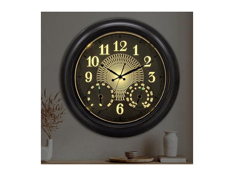 Thermometer Hygrometer Luminous Metal Pool Wall Clock 18 Inch Silent Non Ticking image number 1
