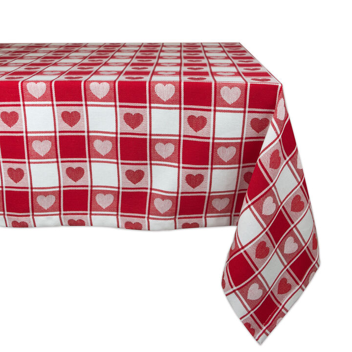 52" Red and White Hearts Woven Square Tablecloth