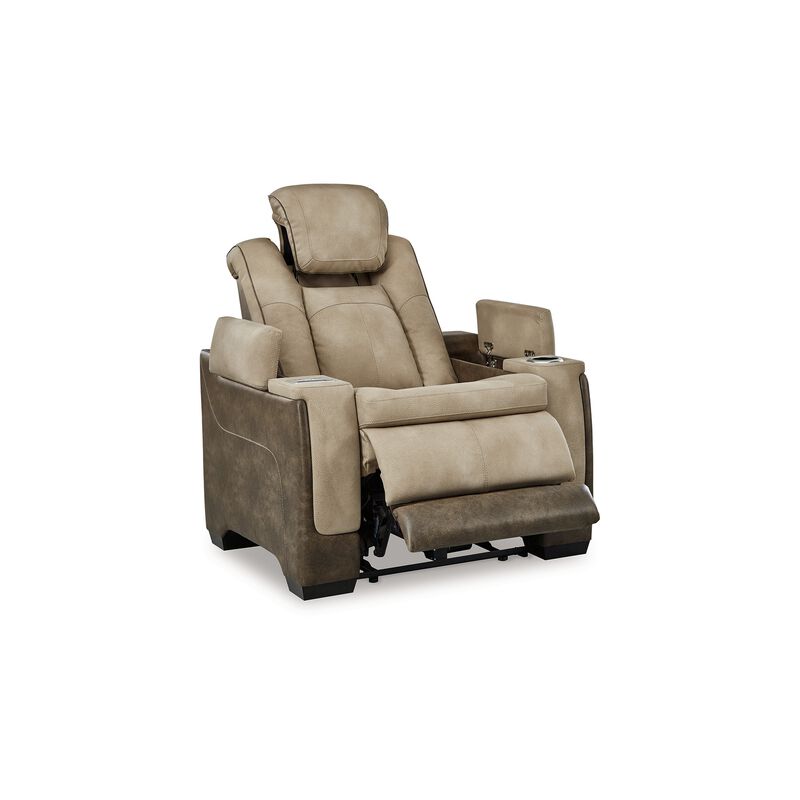 Corbin Power Recliner Chair, 39in Brown Faux Leather, Wireless Charger - Benzara